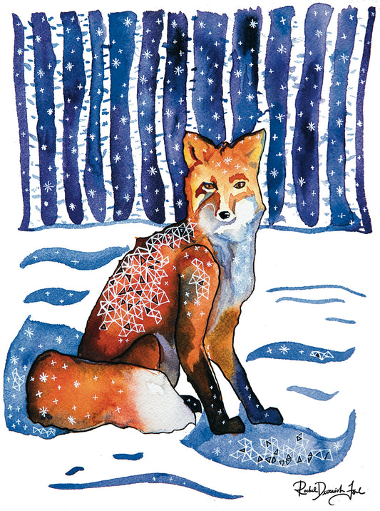 Fox in the Woods: Watercolor and ink archival art print- Animal illustration- Giclée print