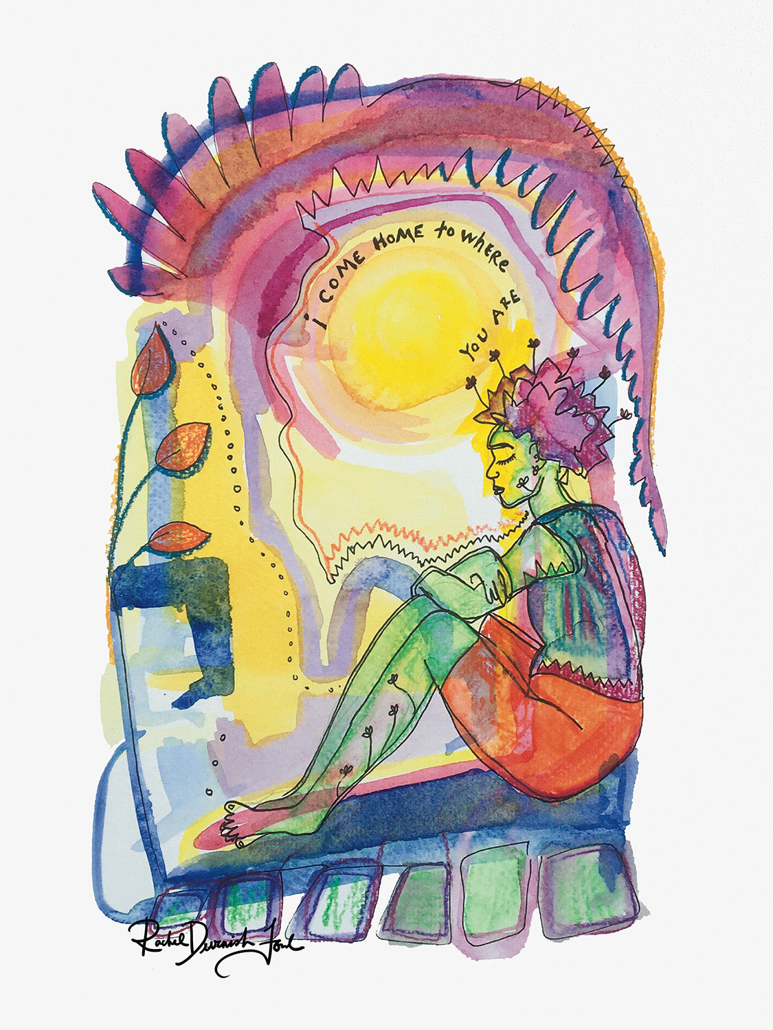 Postures #1- I Come Home to Where You Are: Portrait illustration, Giclee Print by Rachel Devenish Ford.