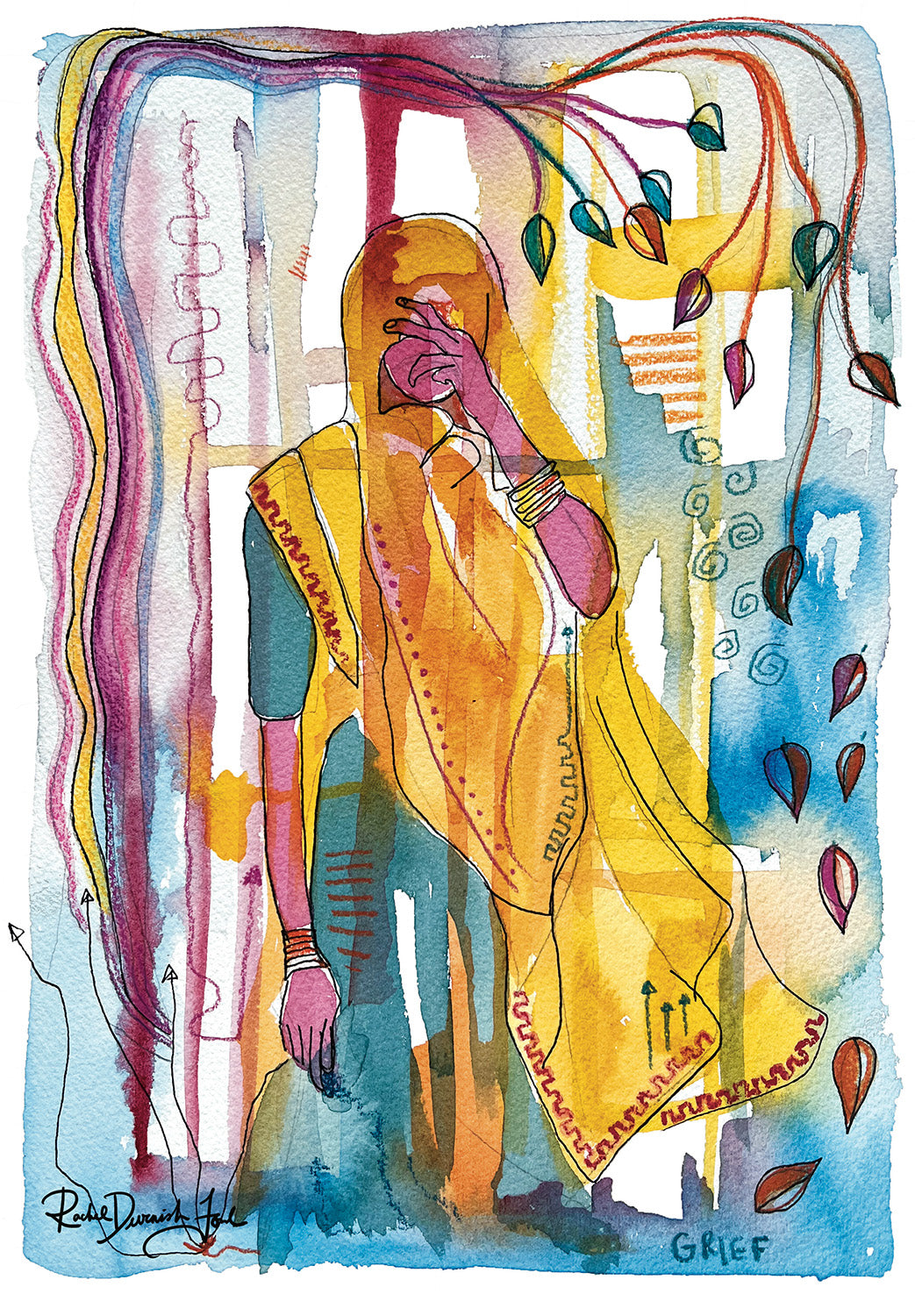 Postures #4- Grief: Portrait illustration, Giclee Print by Rachel Devenish Ford.