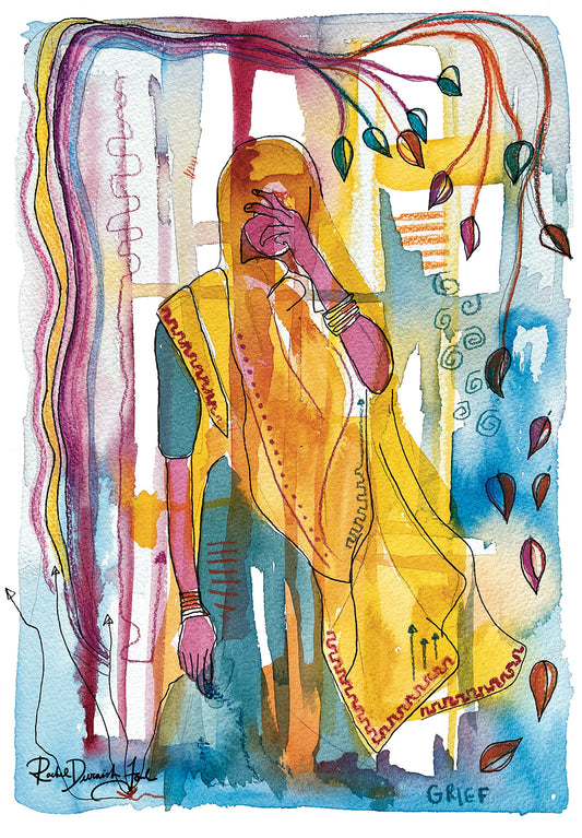 Postures #4- Grief: Portrait illustration, Giclee Print by Rachel Devenish Ford.