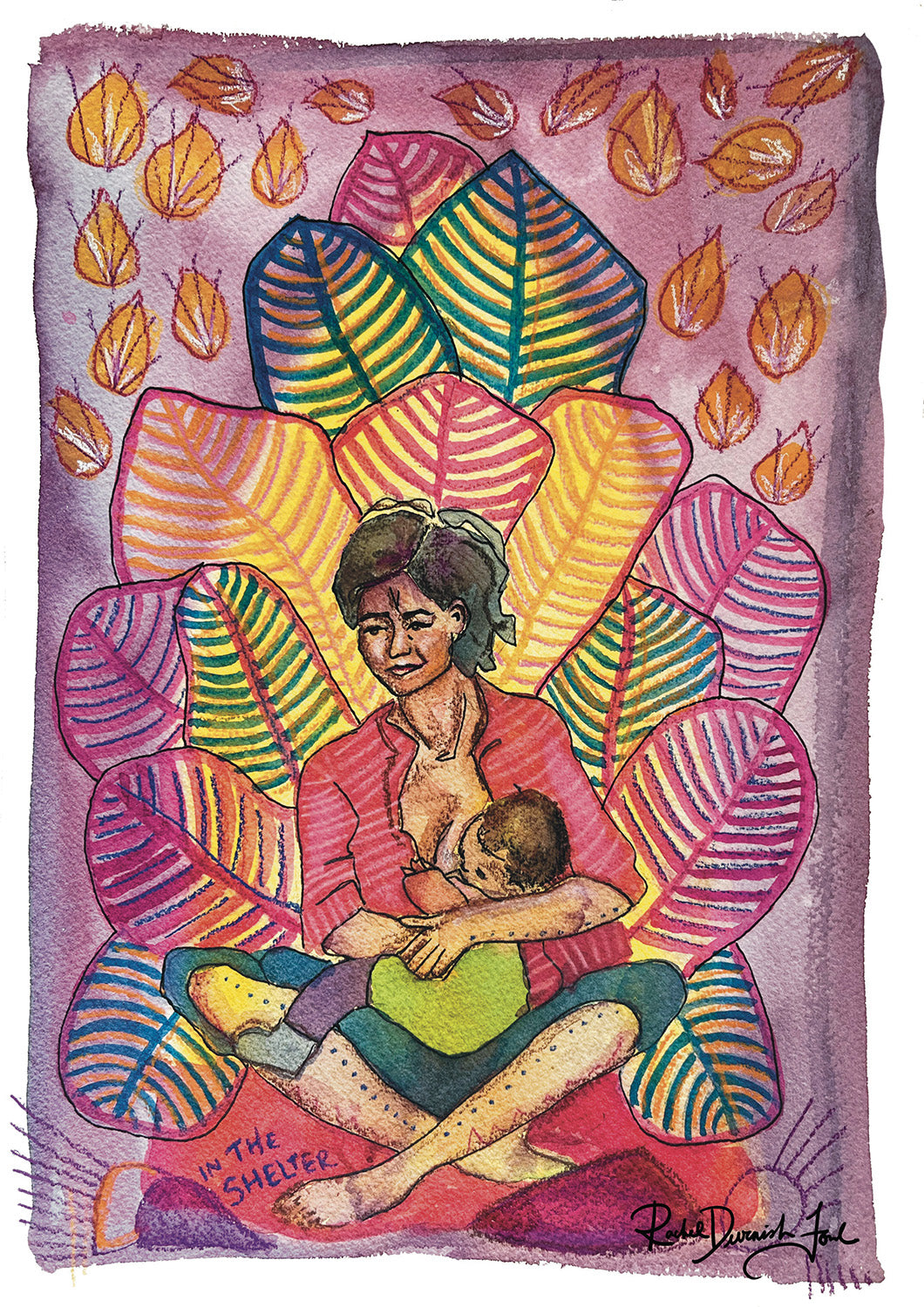 Postures #5- In the Shelter: Portrait illustration, Giclee Print by Rachel Devenish Ford.