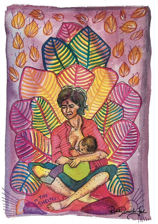 Postures #5- In the Shelter: Portrait illustration, Giclee Print by Rachel Devenish Ford.