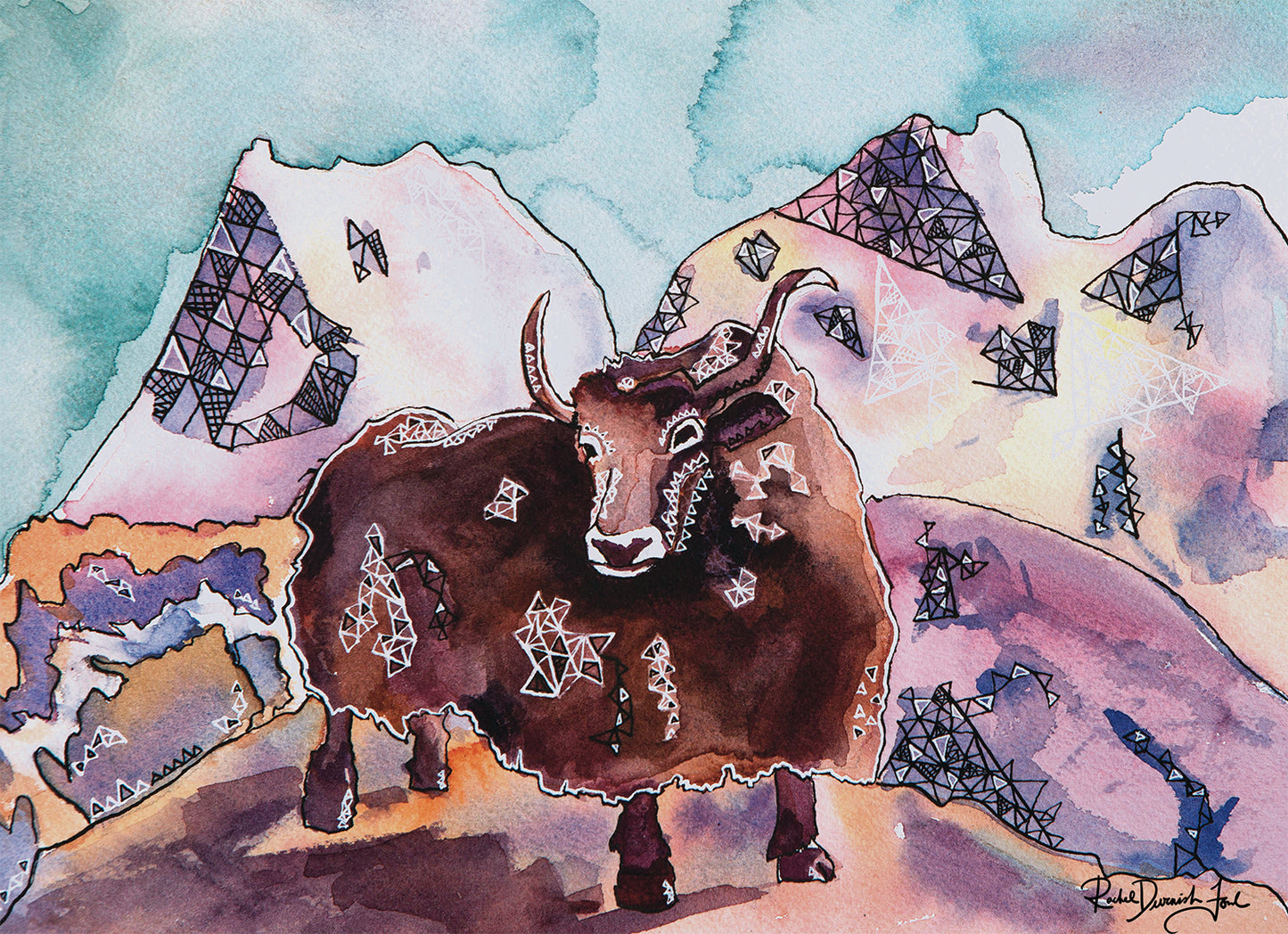 Yak!- Watercolor and ink archival print- Animal illustration- Giclee print- by Rachel Devenish Ford