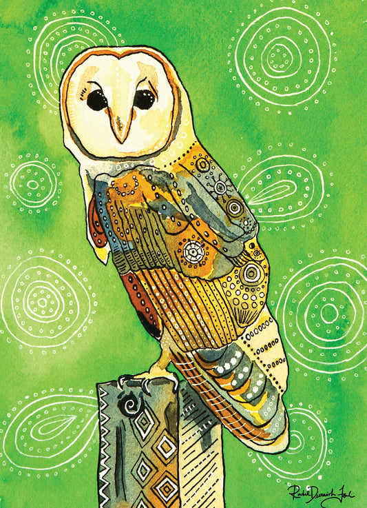 Barn owl print- bird art- watercolor and ink bird illustration