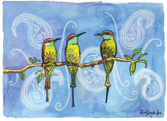 The Bee-eaters: Watercolor and Ink Archival Print- Bird Illustration- Giclee Print- by Rachel Devenish Ford
