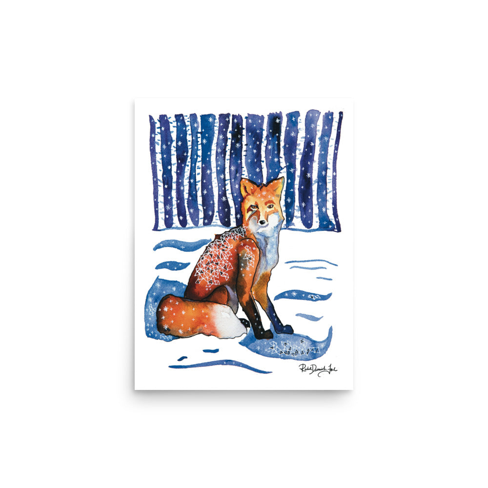 Fox in the Woods: Watercolor and ink archival art print- Animal illustration- Giclée print
