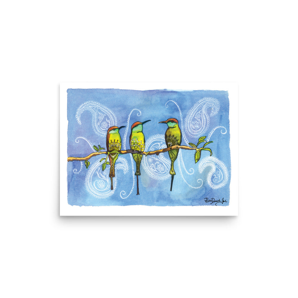 The Bee-eaters: Watercolor and Ink Archival Print- Bird Illustration- Giclee Print- by Rachel Devenish Ford