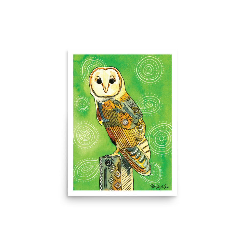 Barn owl print- bird art- watercolor and ink bird illustration