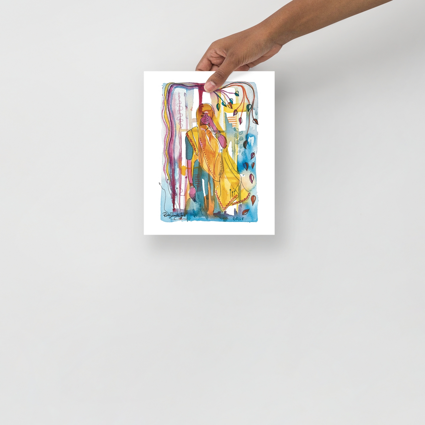 Postures #4- Grief: Portrait illustration, Giclee Print by Rachel Devenish Ford.